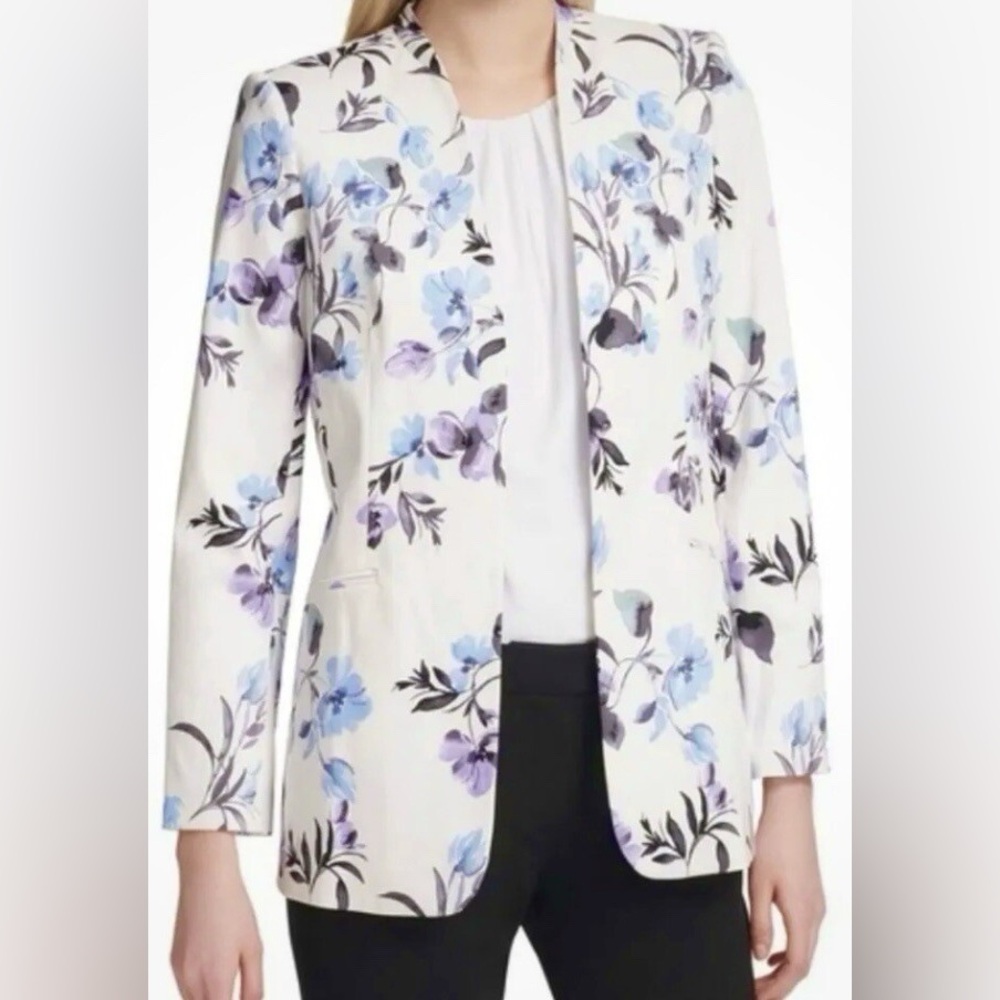 Calvin Klein White and Purple Floral Blazer
